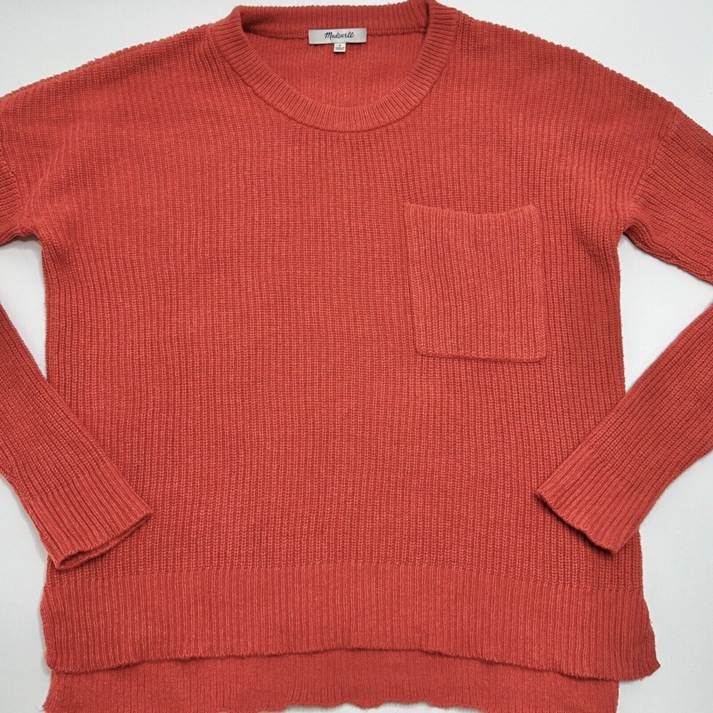 Madewell Size Small Thompson Pocket Pullover Boxy Crewneck Sweater Orange Salmon